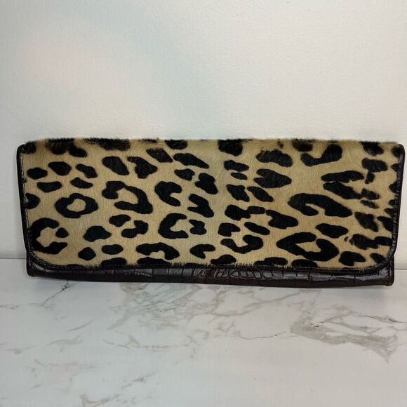 Maurizio Taiuti Italian Genuine Leather Leopard Animal Print Clutch - Picture 1 of 9